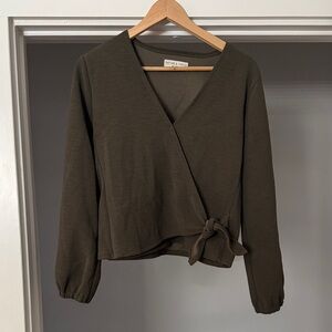 Madewell Deep Olive Wrap Blouse